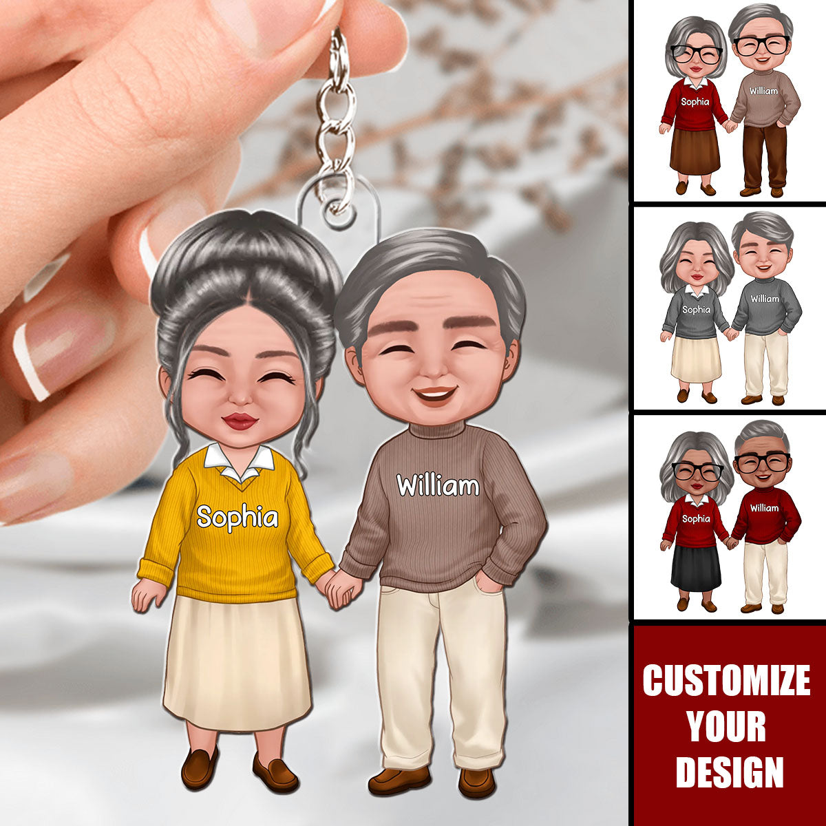 Old Doll Couple Holding Hands Standing Together Personalized Acrylic Keychain