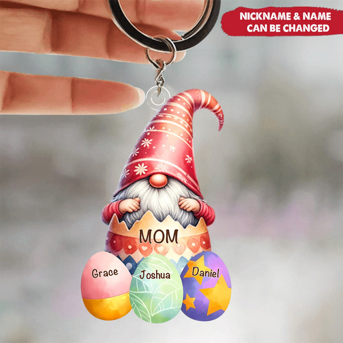 Easter Dwarf Grandma With Colorful Eggs Grandkids Personalized Keychain, Easter Gift