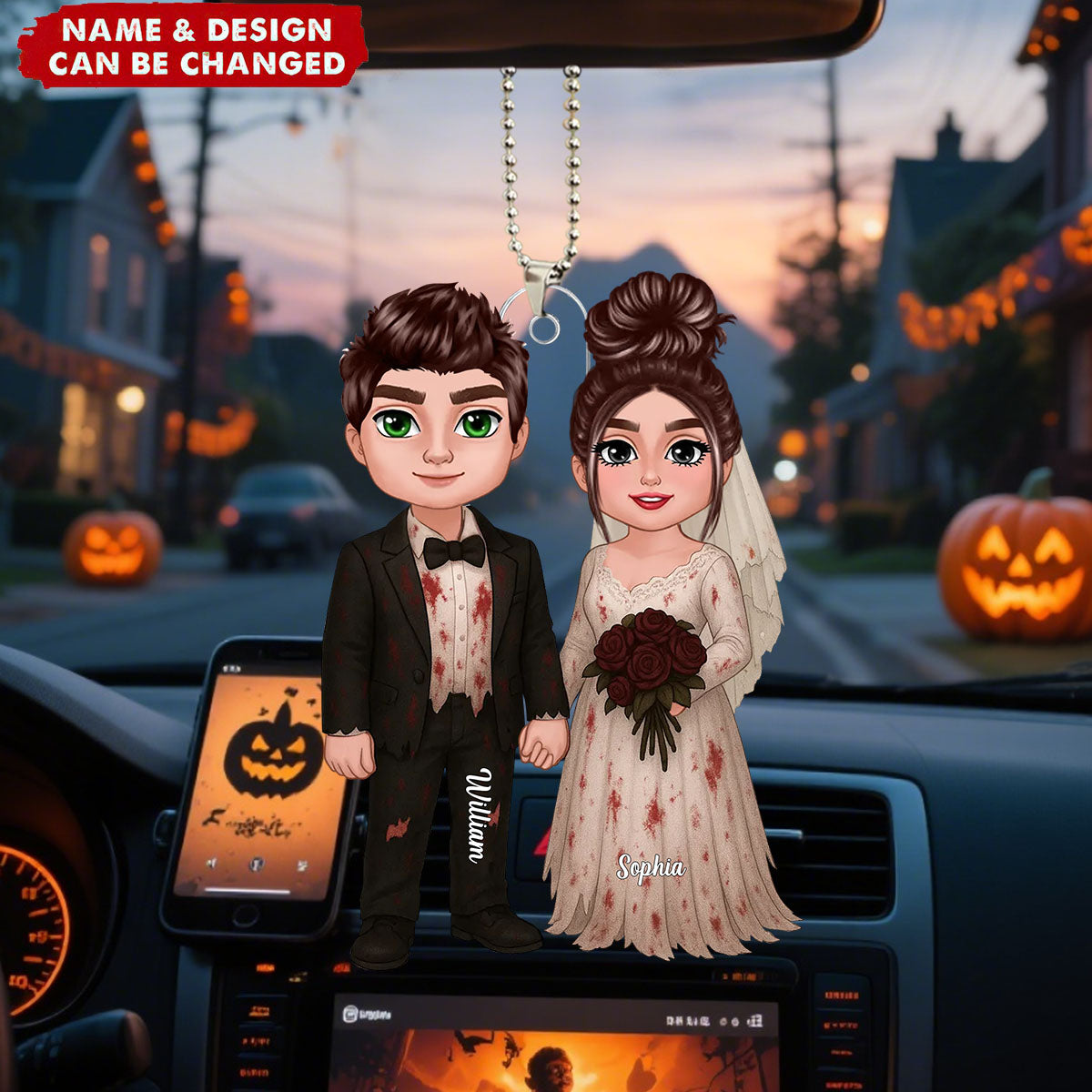 Halloween Horror Theme Couple Matching Personalized Acrylic Car Ornament