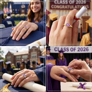 Personalized High School Graduation Ring with Name & Birthstone Engraving