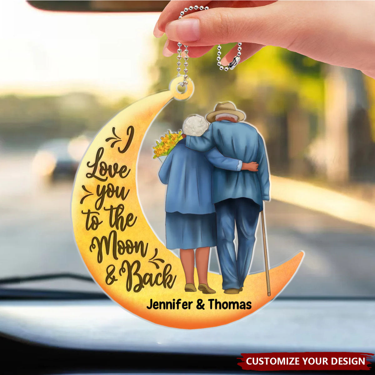 Old Couple On Moon - Personalized Acrylic Ornament
