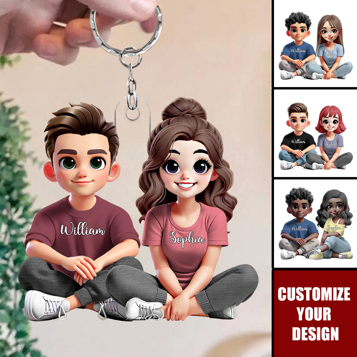 Couple Sitting Together And Smiling - Personalized Acrylic Keychain