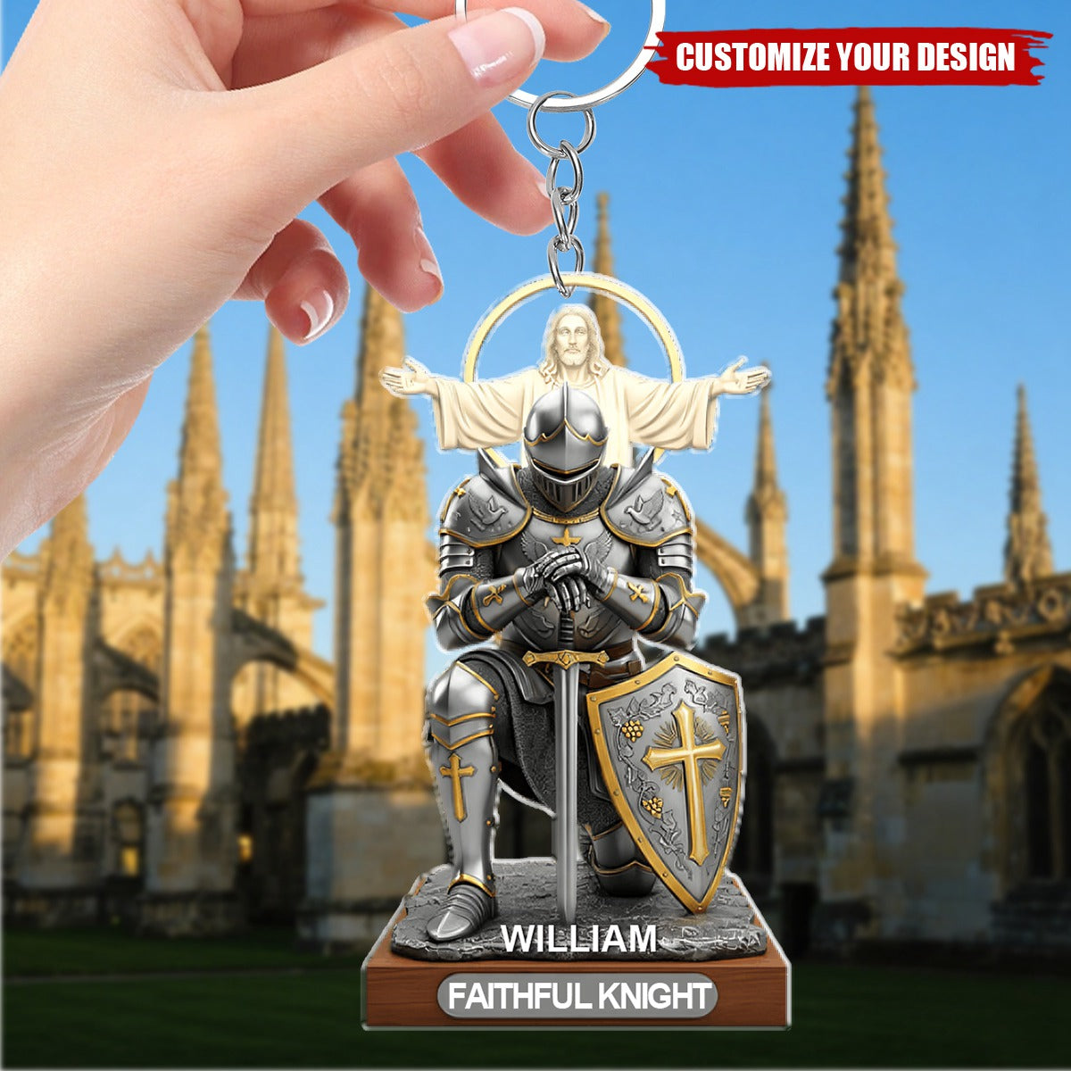Christian Faithful Knight Acrylic Keychain - Personalized Gifts For Christian