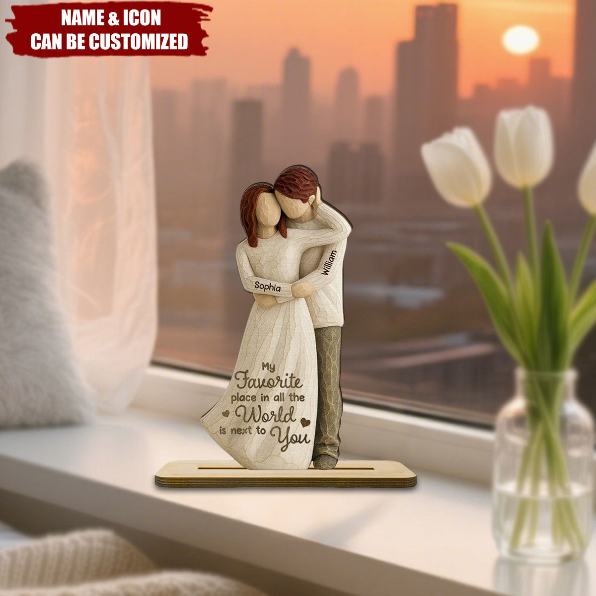 You Are My Happy Place - Couple Personalized Standing Wooden Plaque