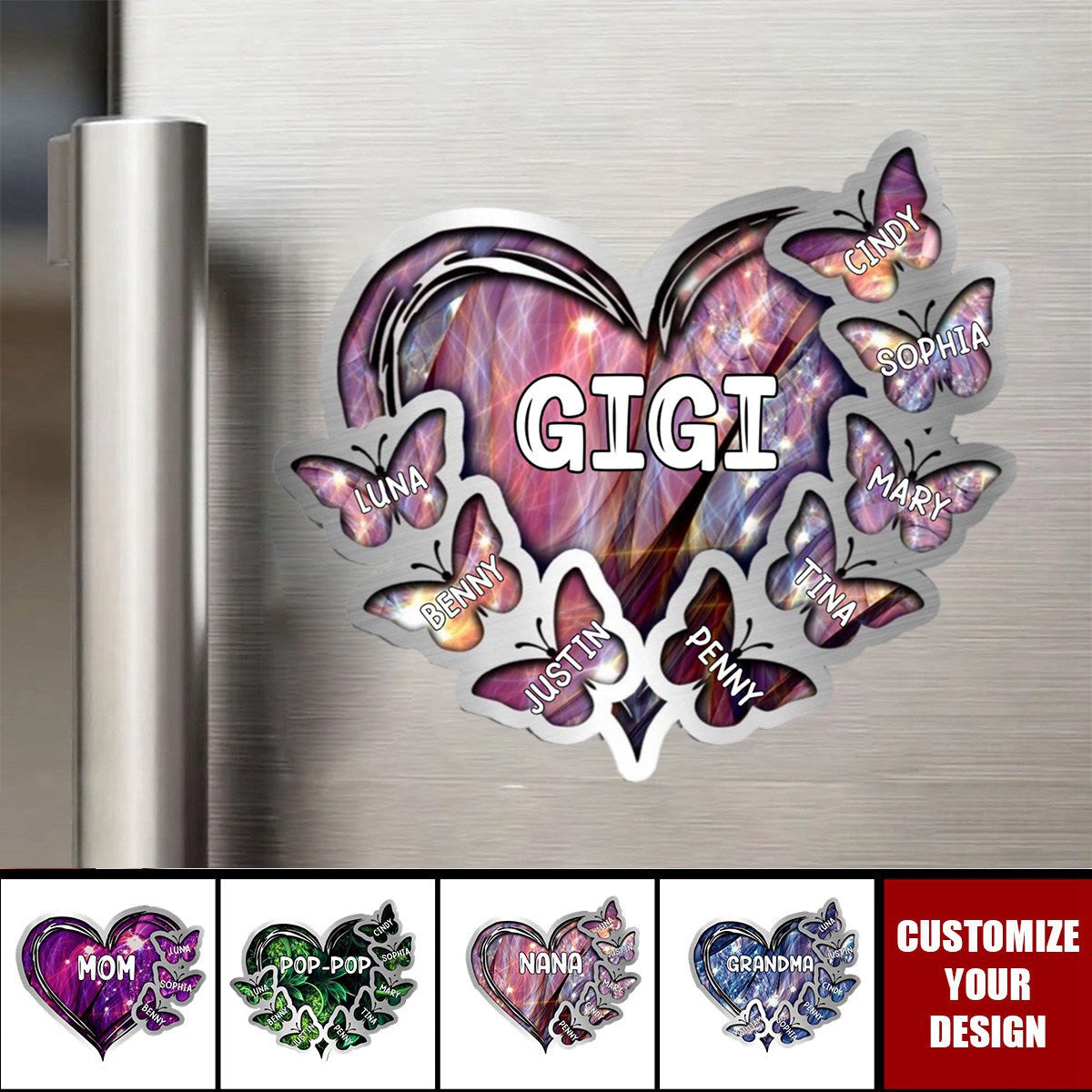 Sparkling Grandma - Mom Heart Butterfly Kids, Multi Colors Personalized Decal