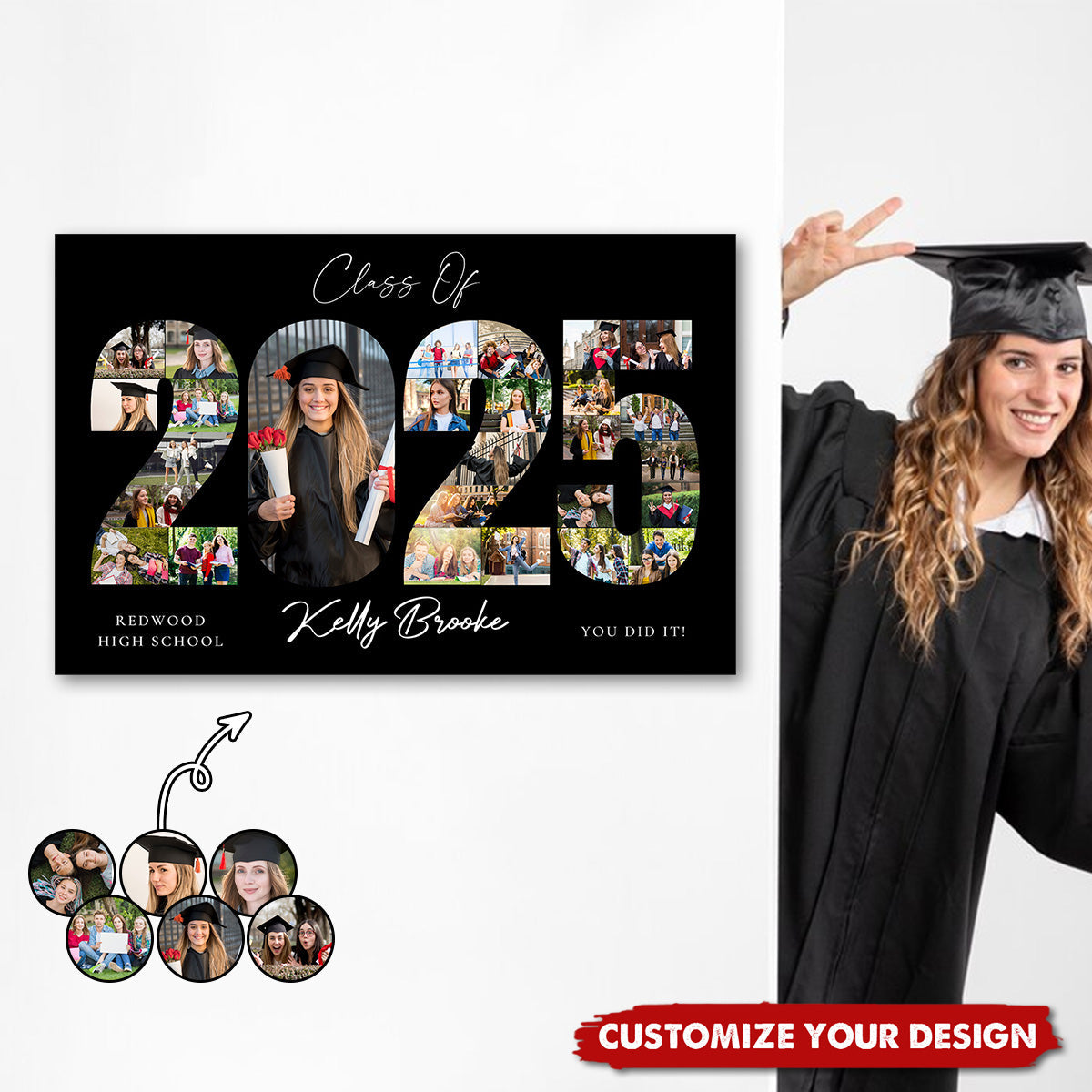 Graduation Photo Collage Welcome Sign Template, Class of 2025, Party Poster Display - Personalized Horizontal Poster