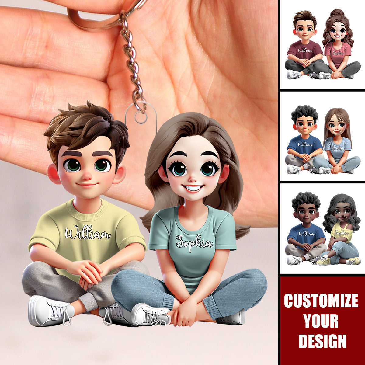 Couple Sitting Together And Smiling - Personalized Acrylic Keychain