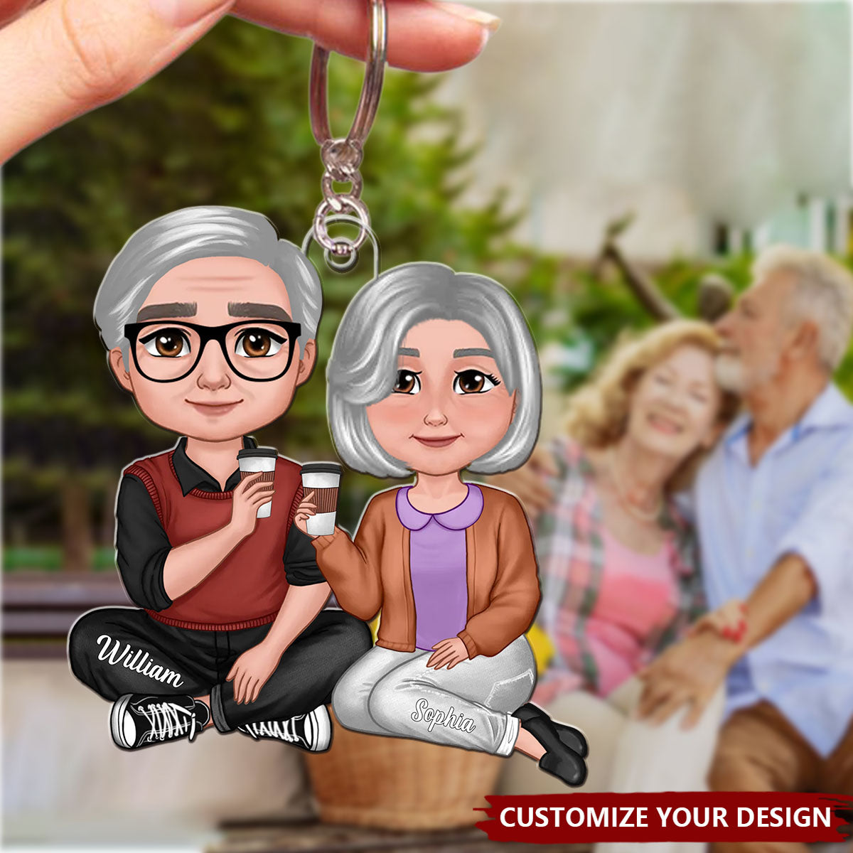 Doll Couple Sitting Personalized Acrylic Keychain