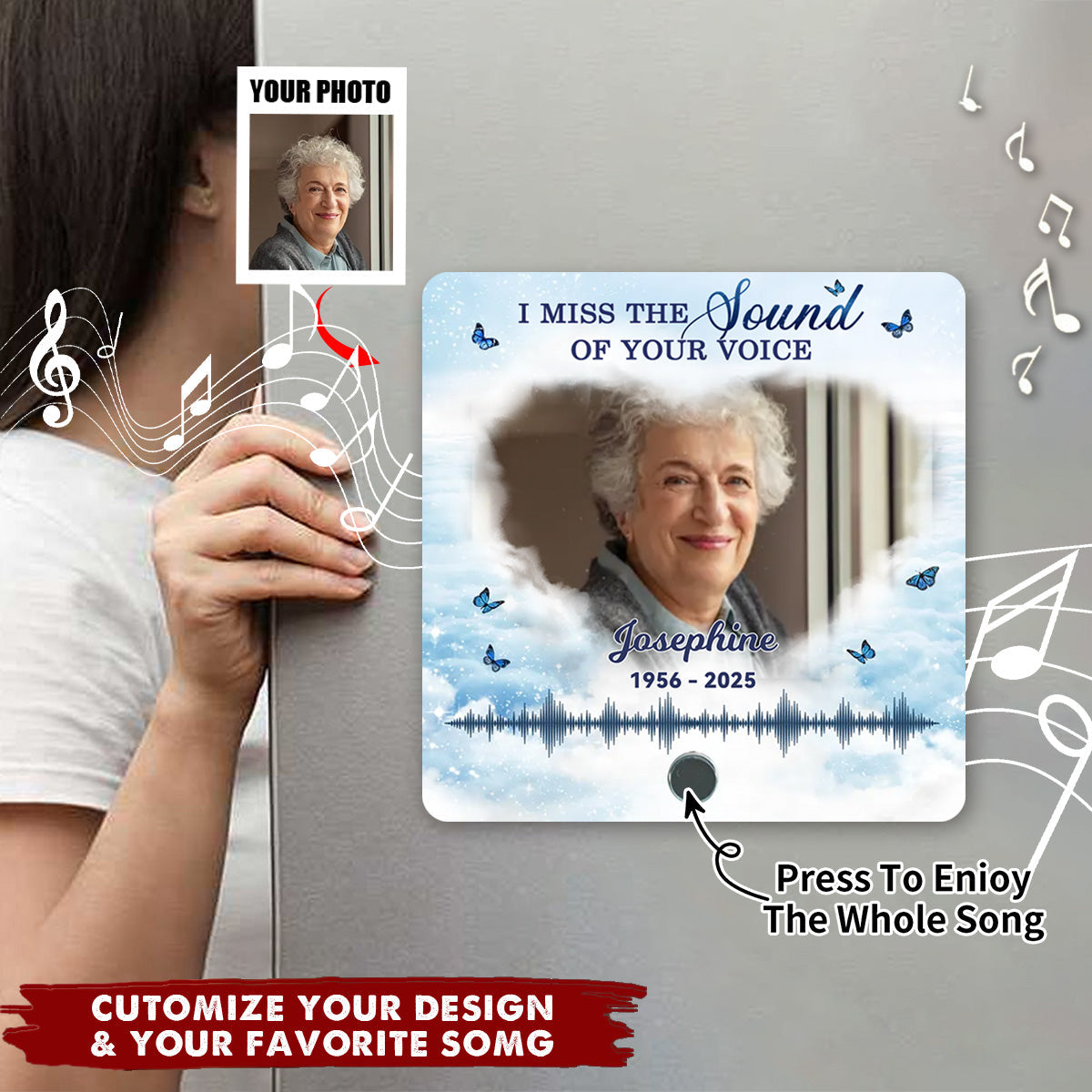 Miss The Sound Of Your Voice - Memorial Photo Personalized Music Fridge Magnet