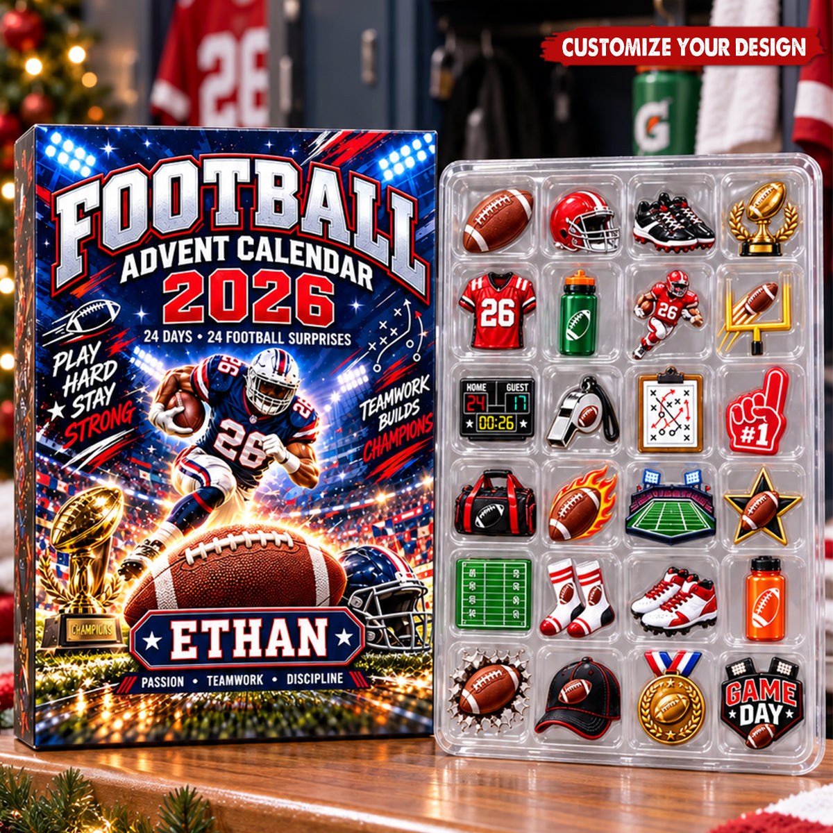 Personalized Soccer Advent Calendar, 24 Soccer Charms, Gift For Soccer Players