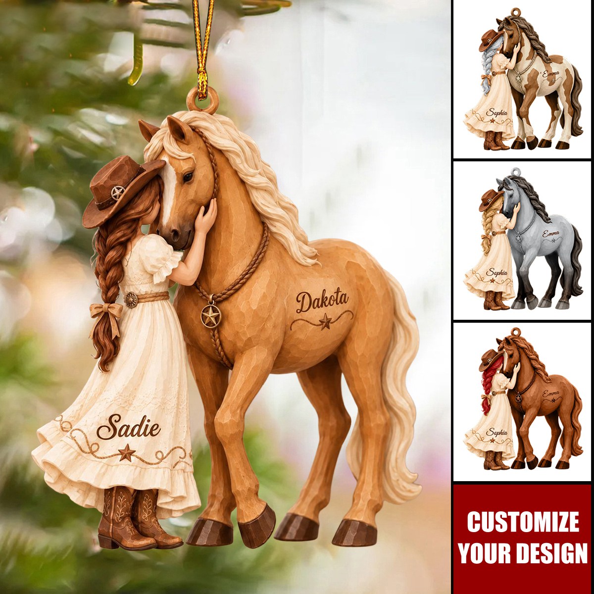 Personalized Horse Christmas Ornament - With The Girl's And Horse's Names
