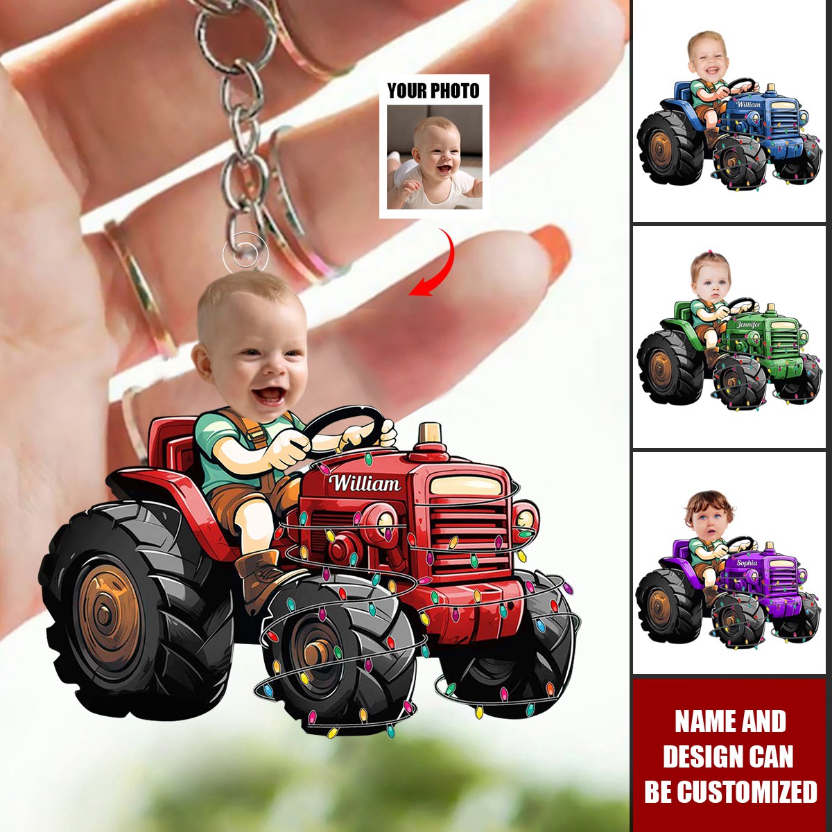 Just A Boy Who Loves Tractor Custom Kid Face - Personalized Acrylic Keychain