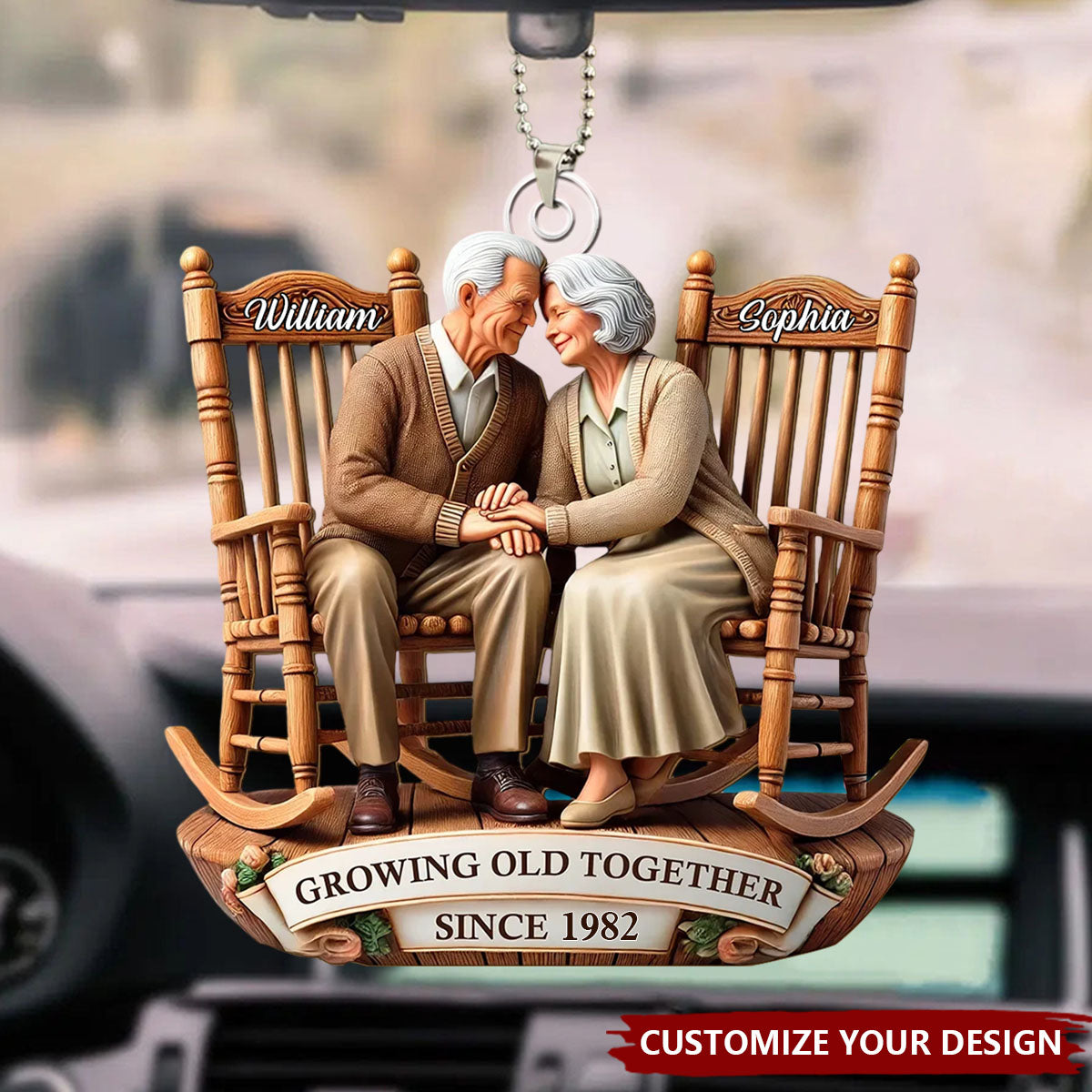 Old Couple Sitting On Rocking Chairs Together - Personalized Acrylic Ornament