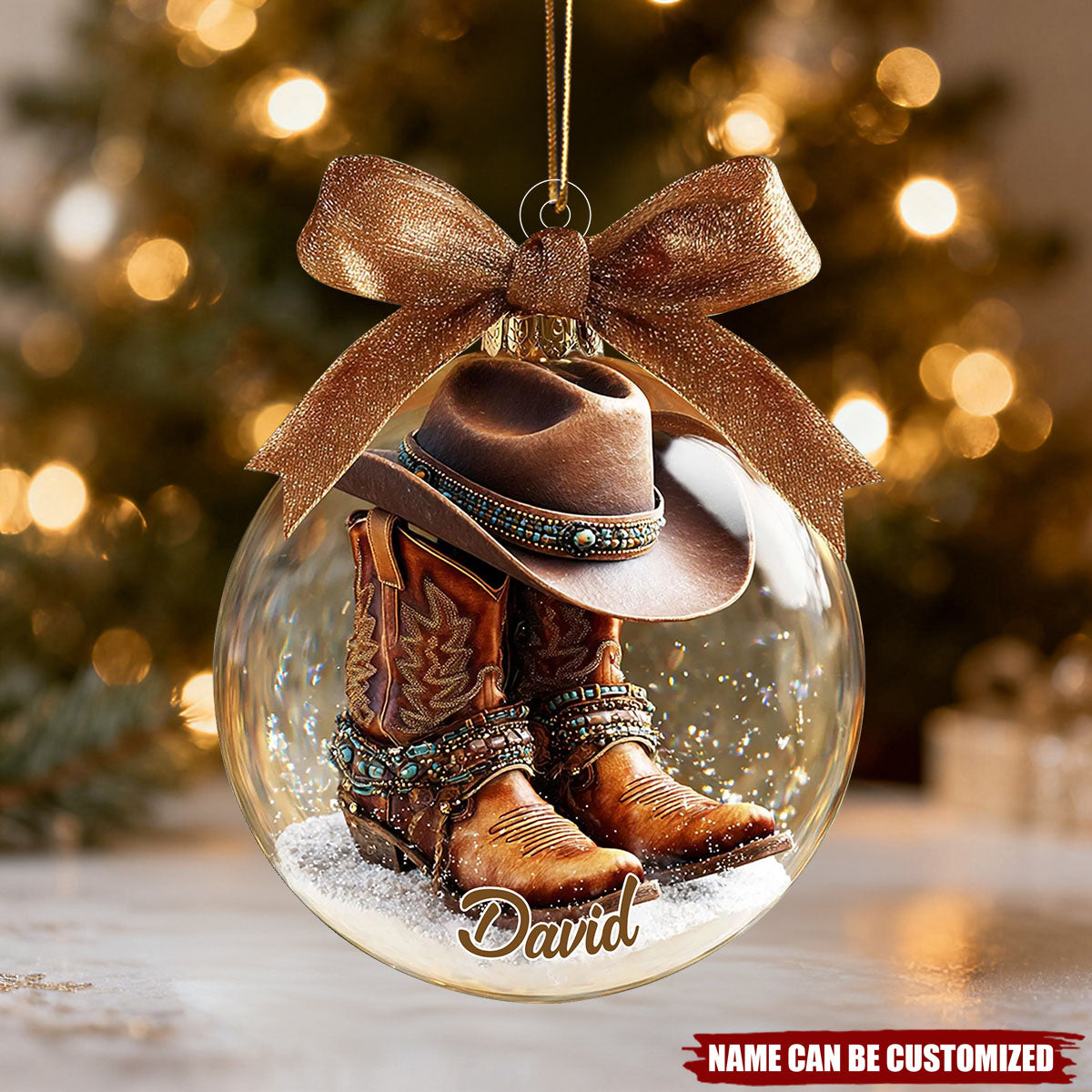 Personalized Cowboy Ornament, Custom Name Western Boots and Hat Ornament