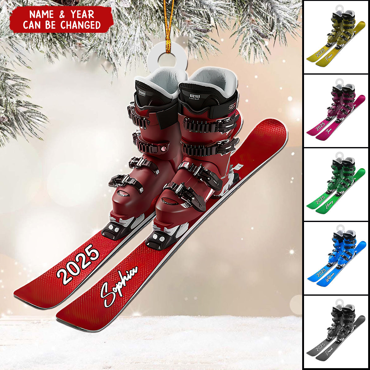 Personalized Snow Skiing Ornament, Custom Colored Skiing Mask Shape Ornament