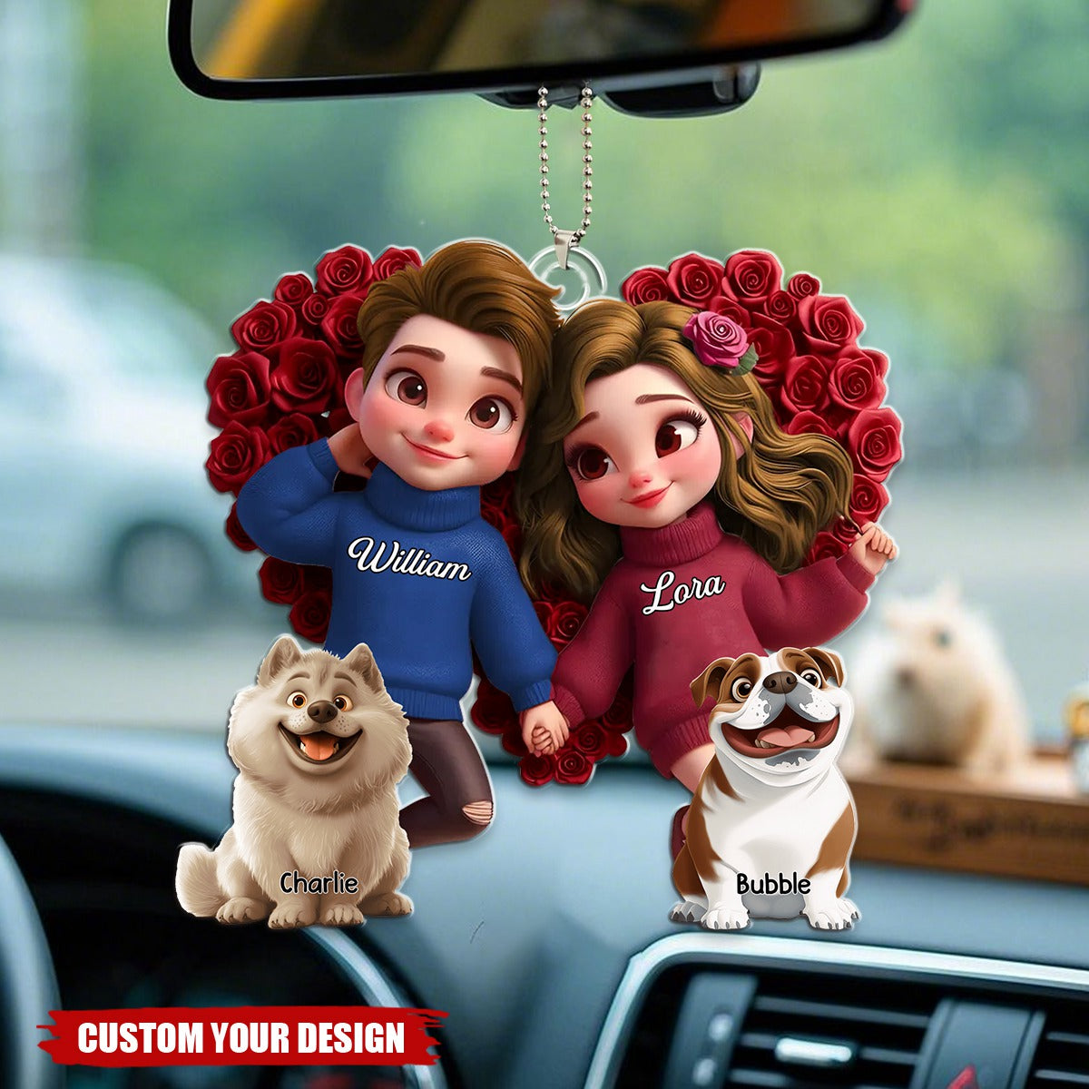 Cute Couple Holding Hands Surrounded By Roses With Dog Personalized Acrylic Ornament