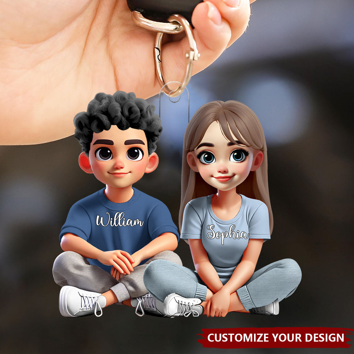 Couple Sitting Together And Smiling - Personalized Acrylic Keychain