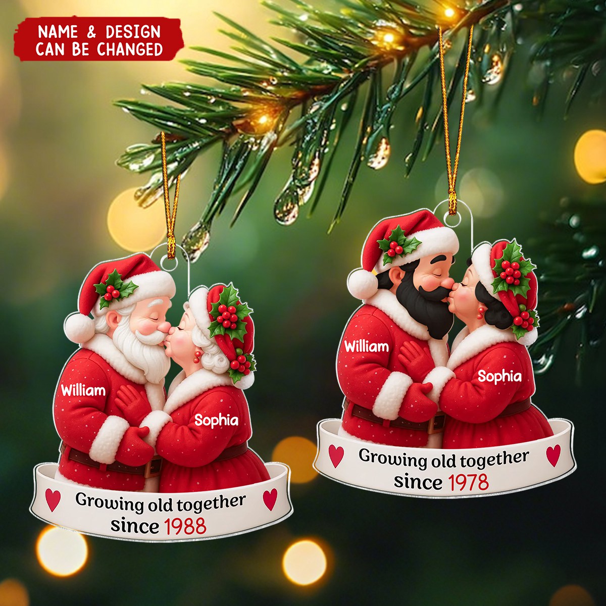 Santa Couple Growing Old Together Personalized Acrylic Ornament
