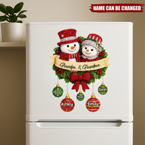 Snowman Grandparents on Christmas Wreath - Personalized Christmas Decal