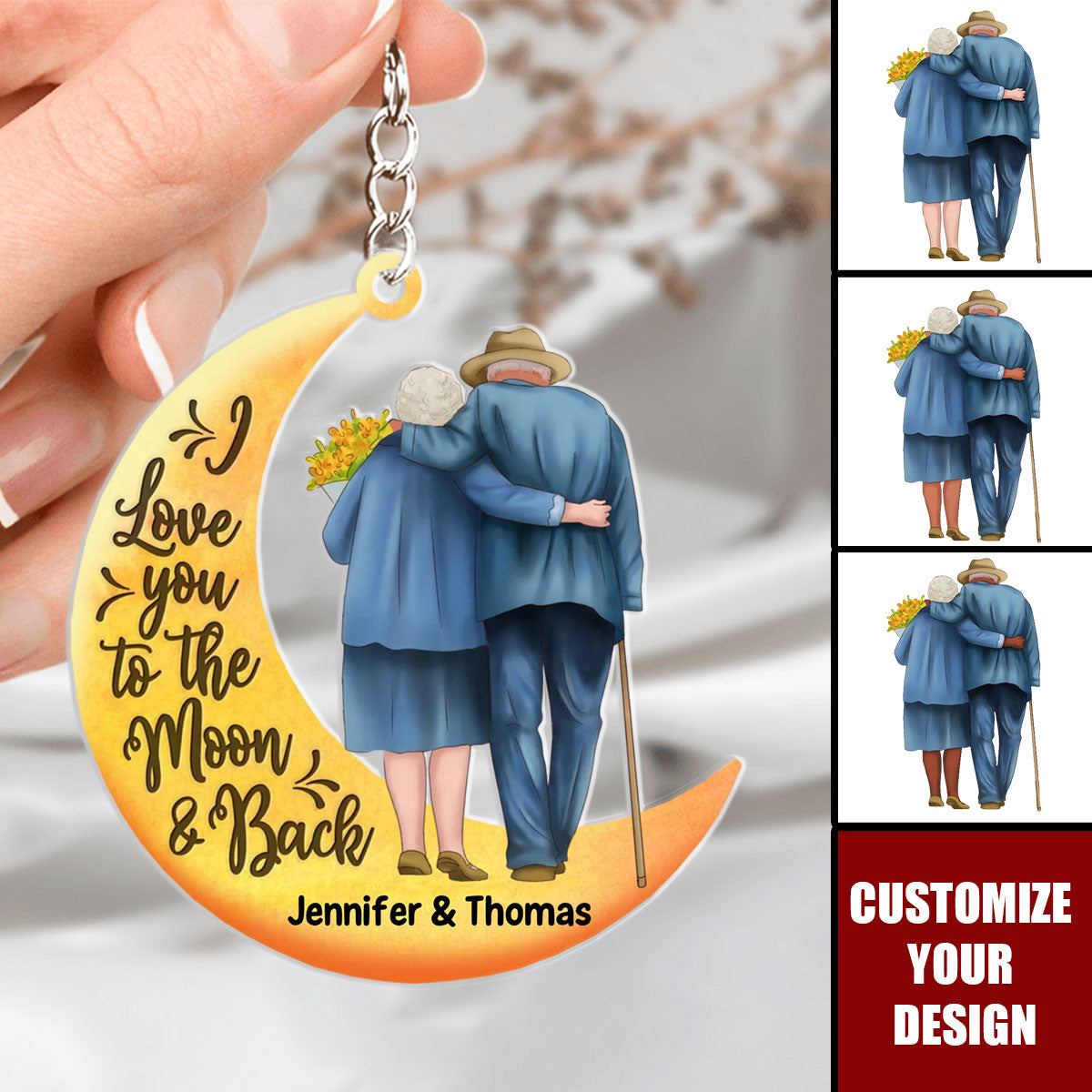 Old Couple On Moon - Personalized Acrylic Keychain
