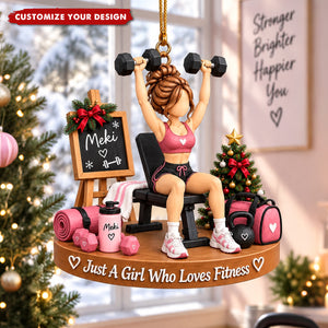 Personalized Fitness-Loving Girl Acrylic Christmas Ornament