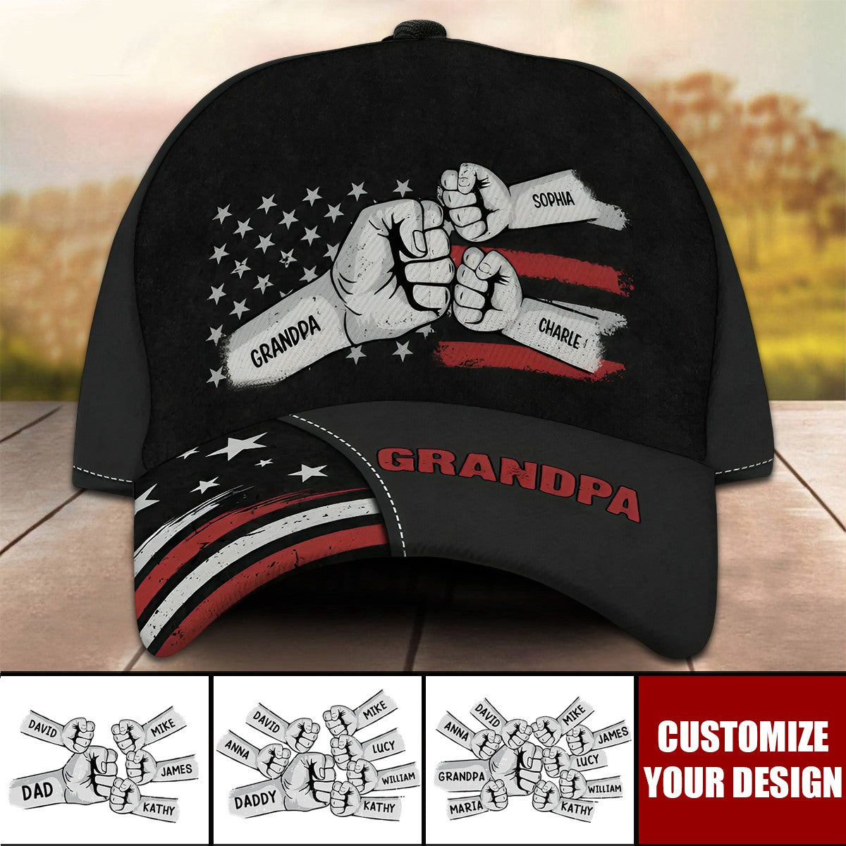 Dad Grandpa Fist Bump Nation Flag Personalized Classic Cap