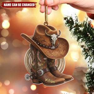 Personalized Western Boots and Hat Ornament with Name, Rodeo Lover Decor