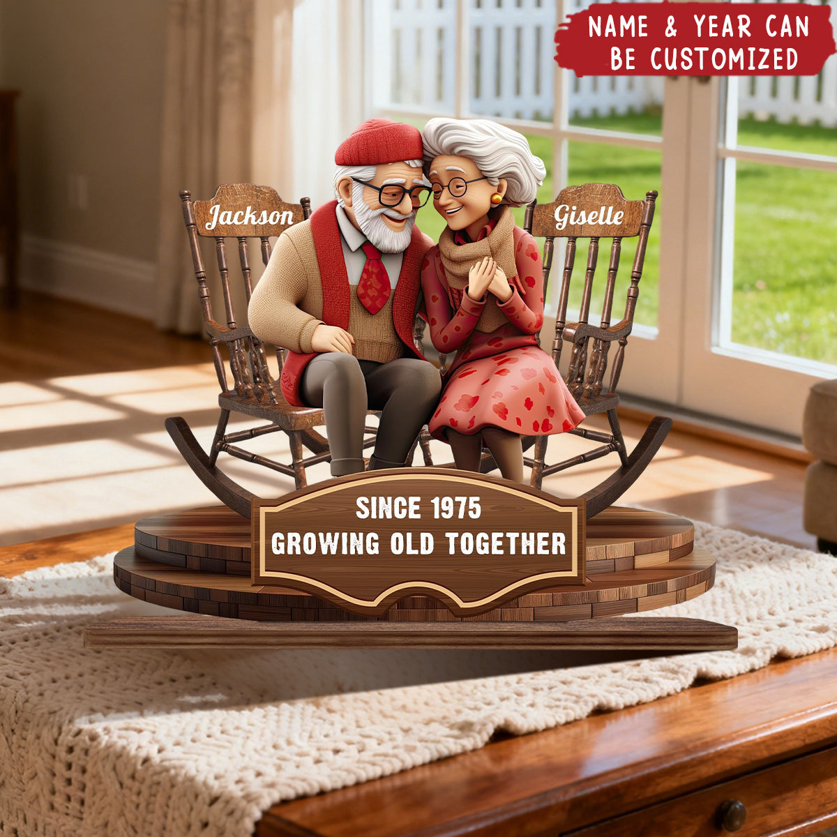 Growing Old Together - Personalized Standing Wooden Plaque, Gift for Husband Wife Anniversary Wedding
