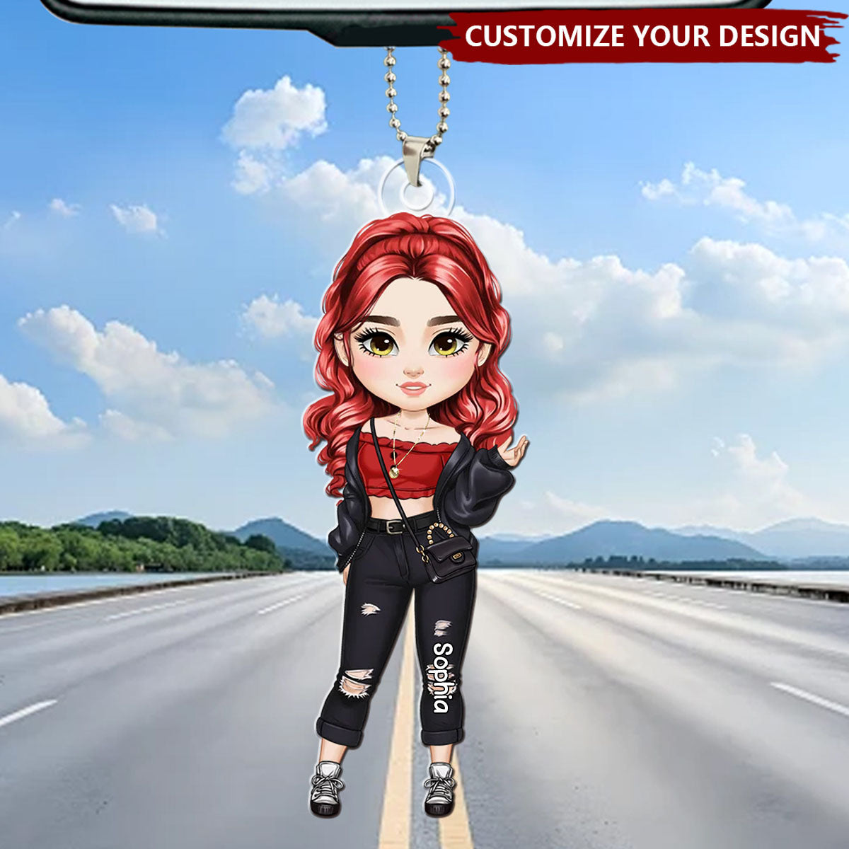Personalized Fashion Cartoon Girl Acrylic Car Ornament