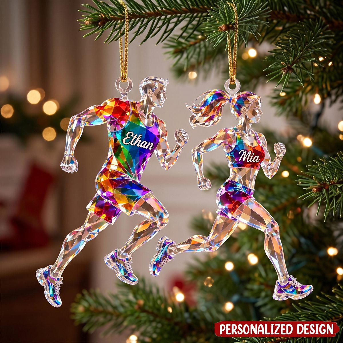 Personalized Running Acrylic Ornament, Custom Name Runner Christmas Ornament