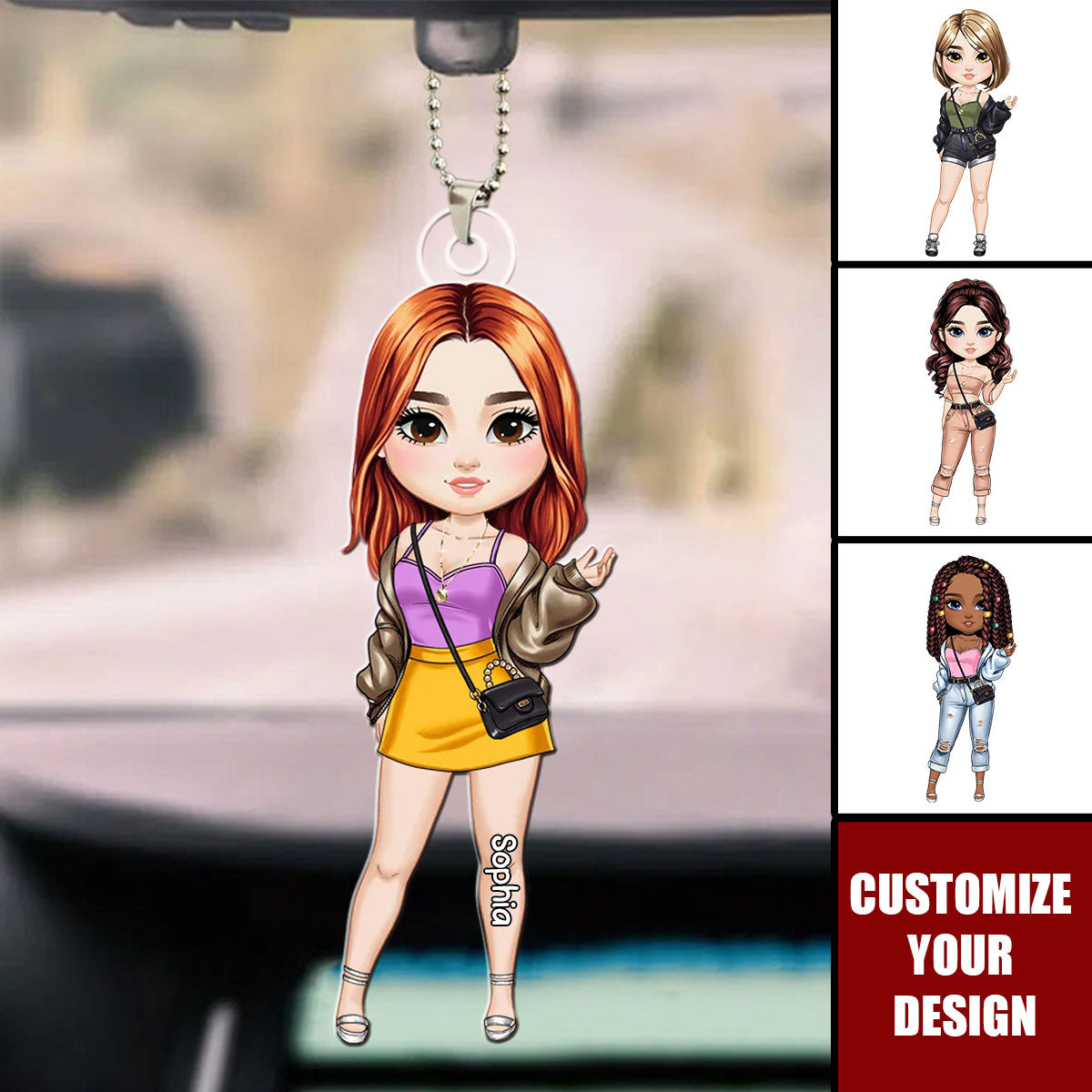 Personalized Fashion Cartoon Girl Acrylic Car Ornament
