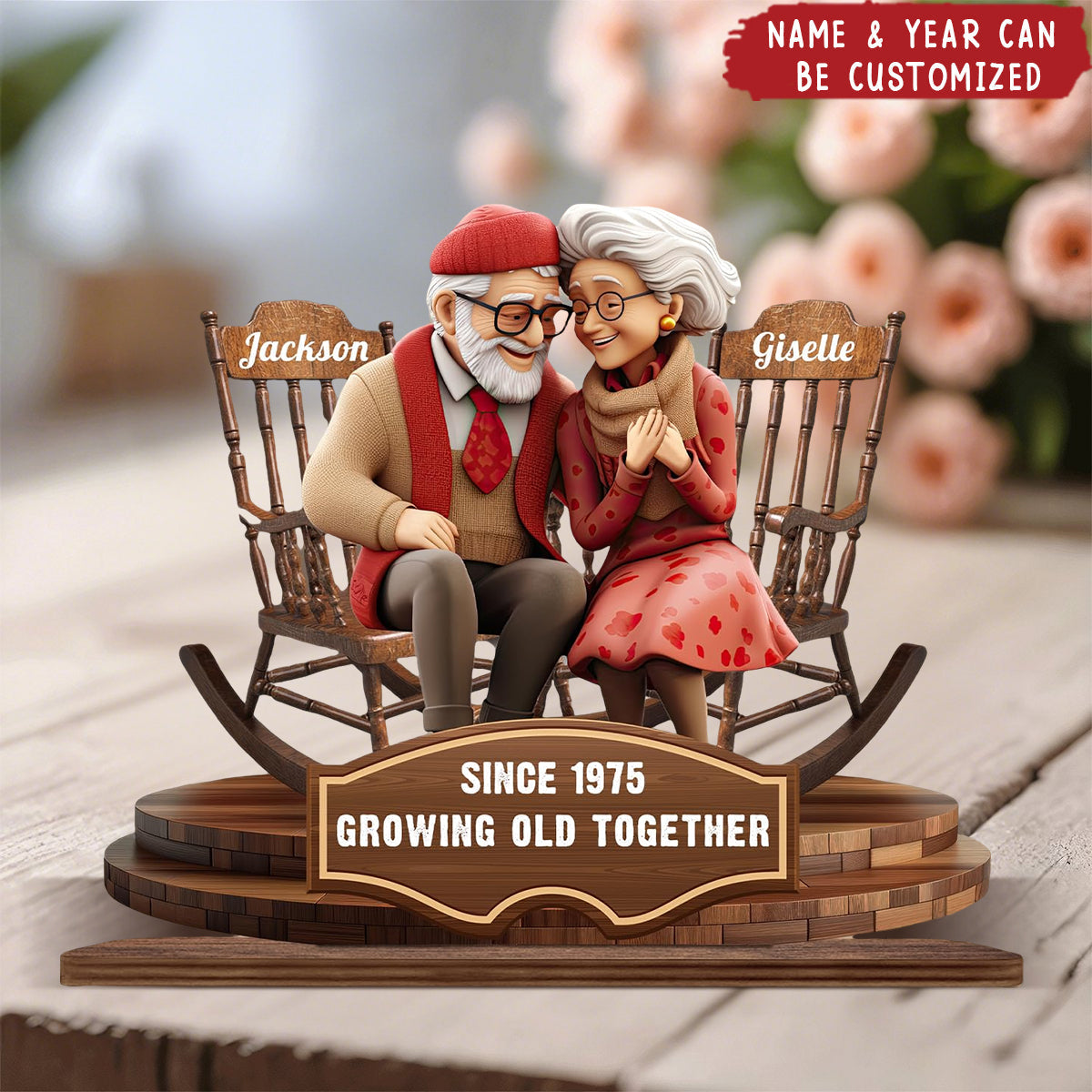 Growing Old Together - Personalized Standing Wooden Plaque, Gift for Husband Wife Anniversary Wedding
