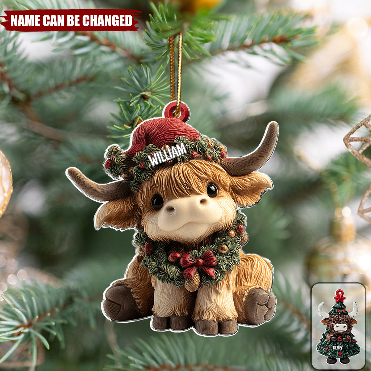 Adorable Highland Cow - Personalized Highland Cow Ornament
