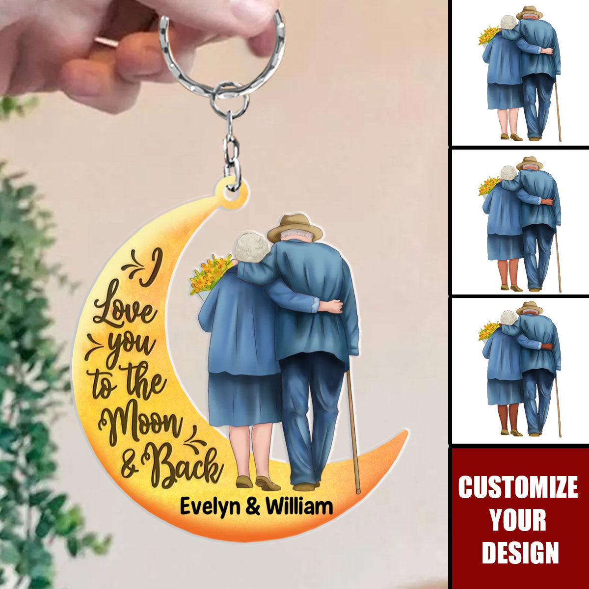 Old Couple On Moon - Personalized Acrylic Keychain
