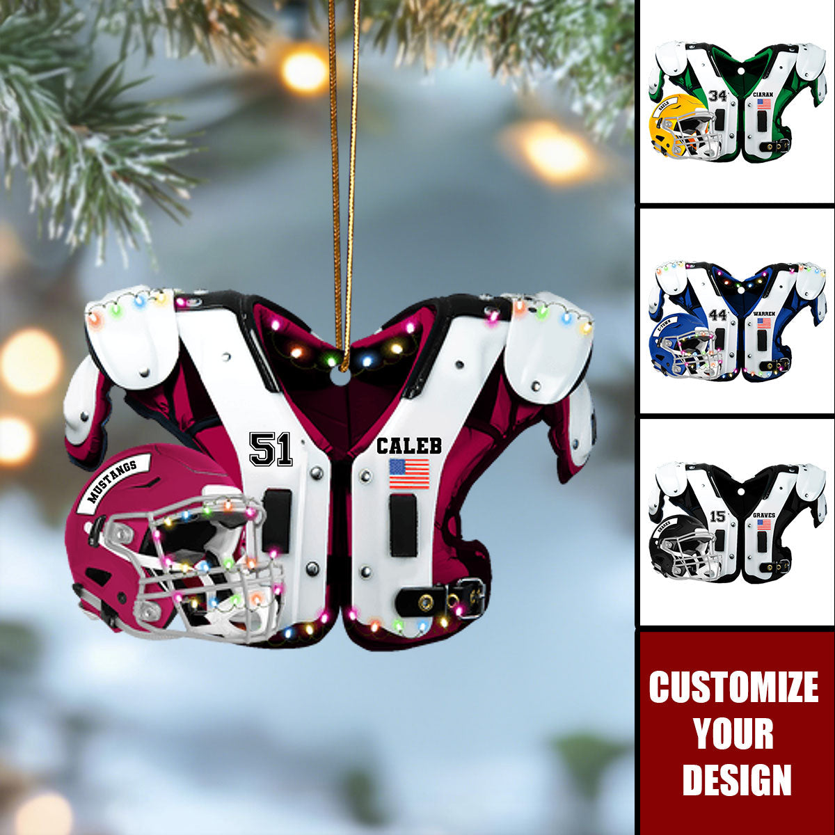 American Football Shoulder Pads and Helmet Personalized Ornament