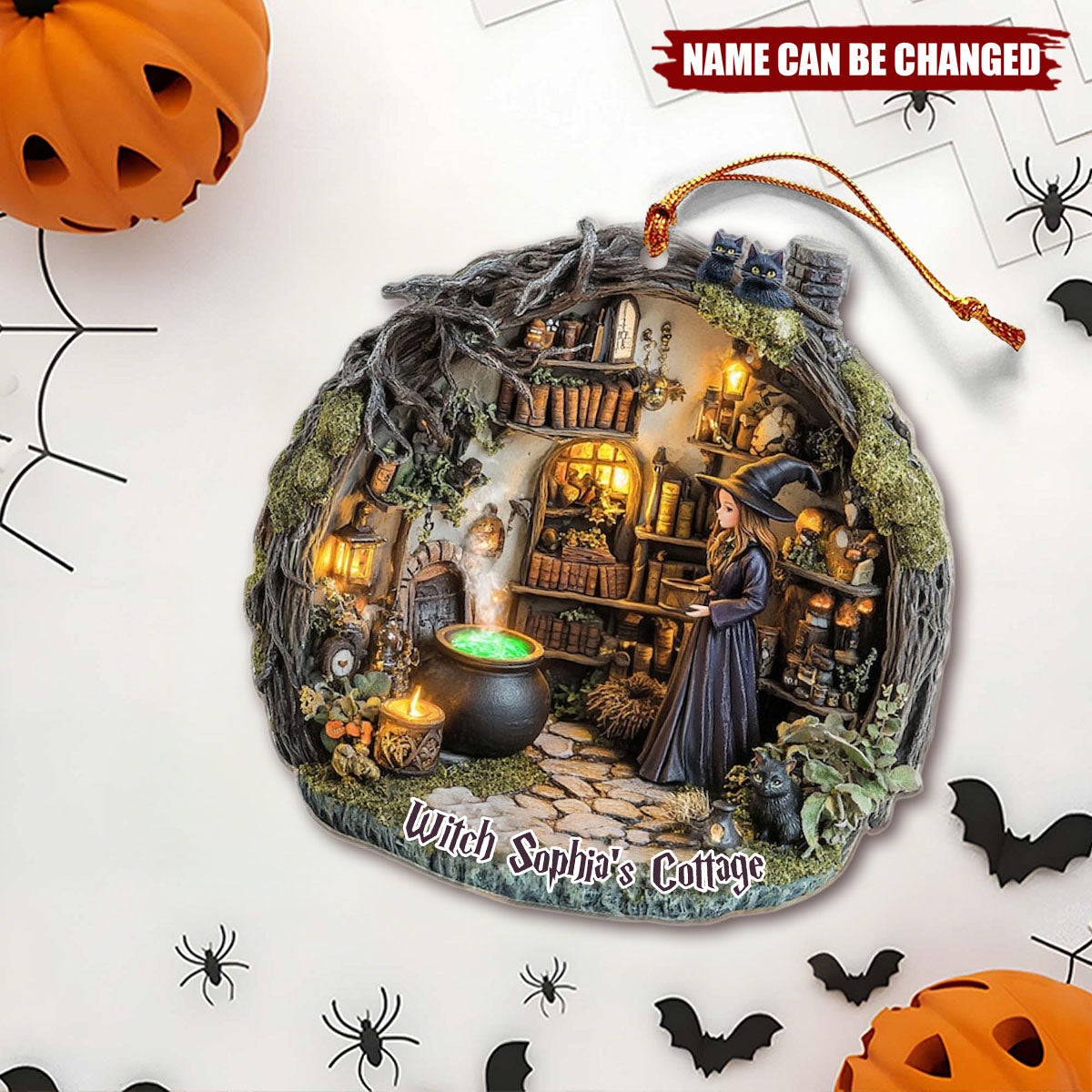 Personalized The Witch's Cottage Acrylic Ornament, Halloween Gift For Her