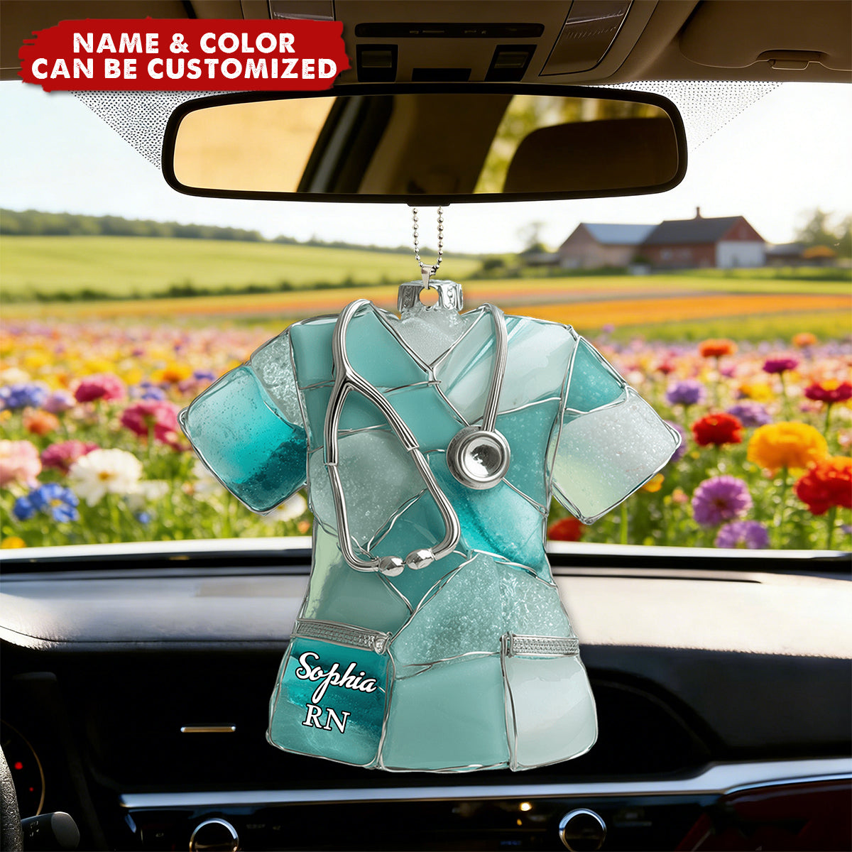Sea Glass Nurse Scrub - Personalized Car Ornament