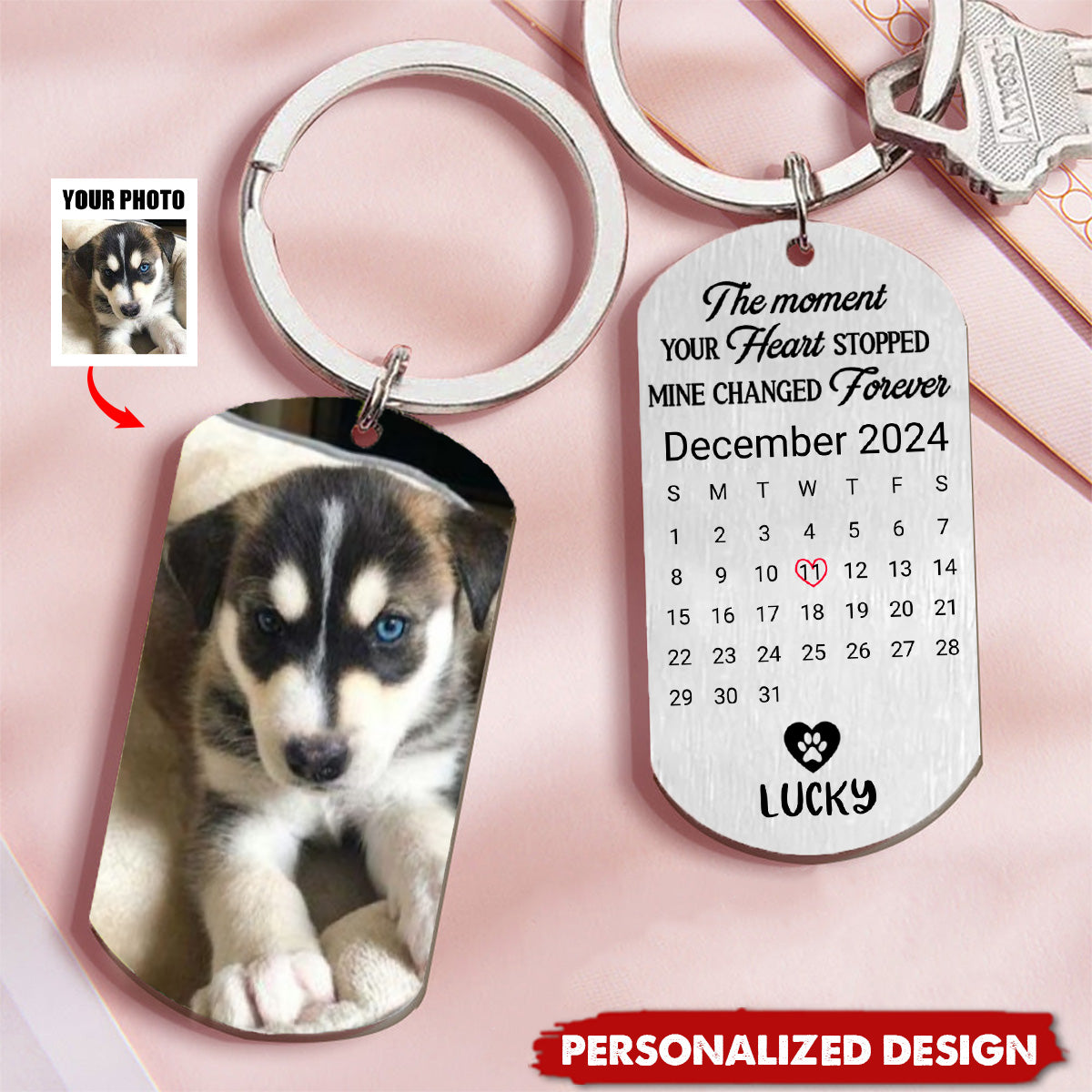 Custom Photo A Loyal Heart Never Fades - Memorial Personalized Keychain - Sympathy Gift For Pet Lovers