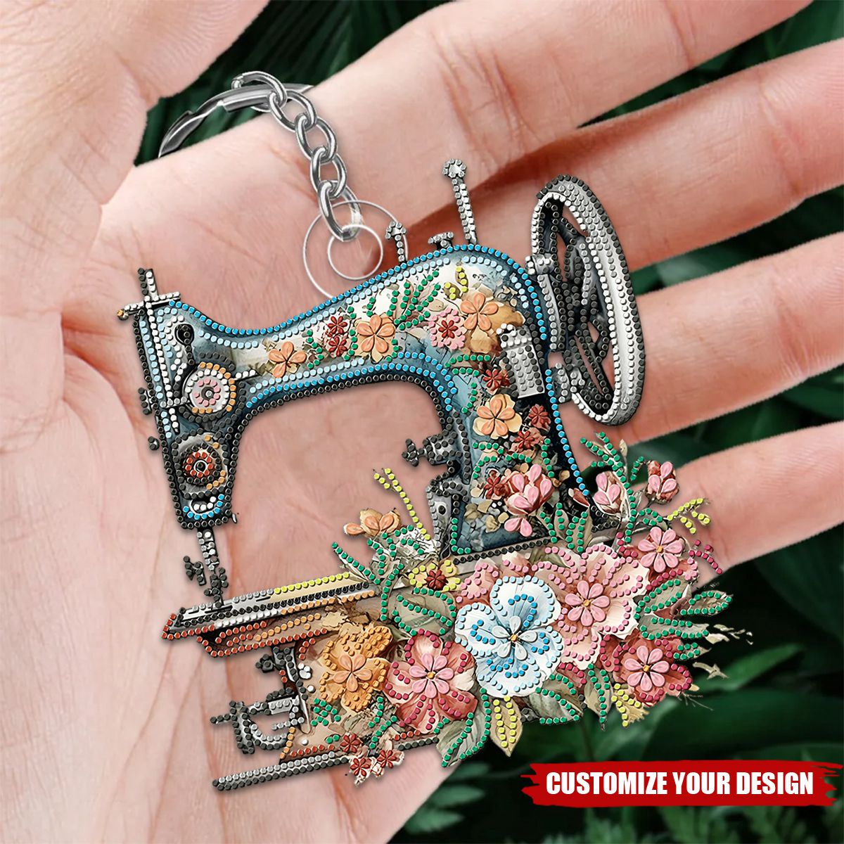 Shiny Sewing Machine Personalized Acrylic Keychain