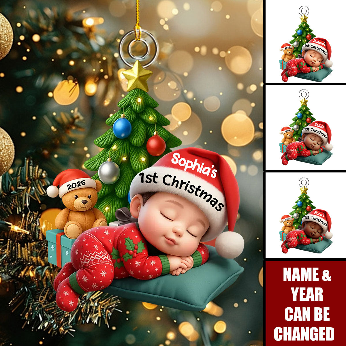 Sleeping Baby in Christmas Pajama Personalized Acrylic Ornament