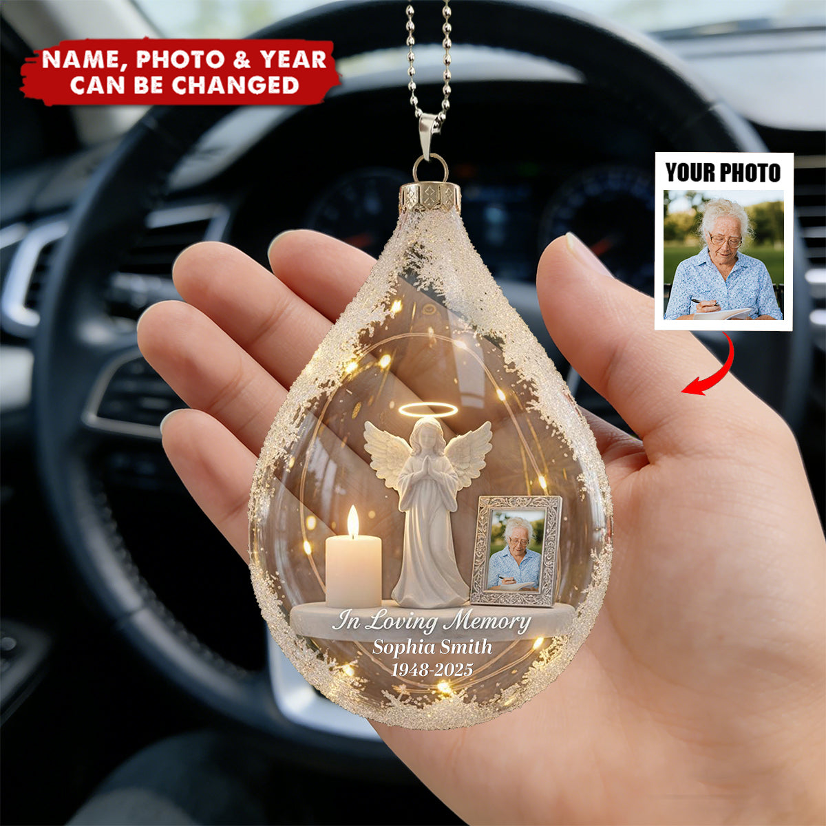 Custom Photo Angel Candle  - Personalized Car Acrylic Hanging Ornament