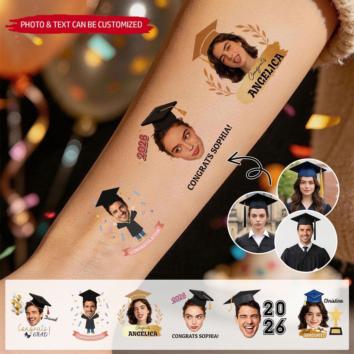 Custom Graduation Tattoo Sticker - Personalized Tattoo, Congrats Graduate Gift