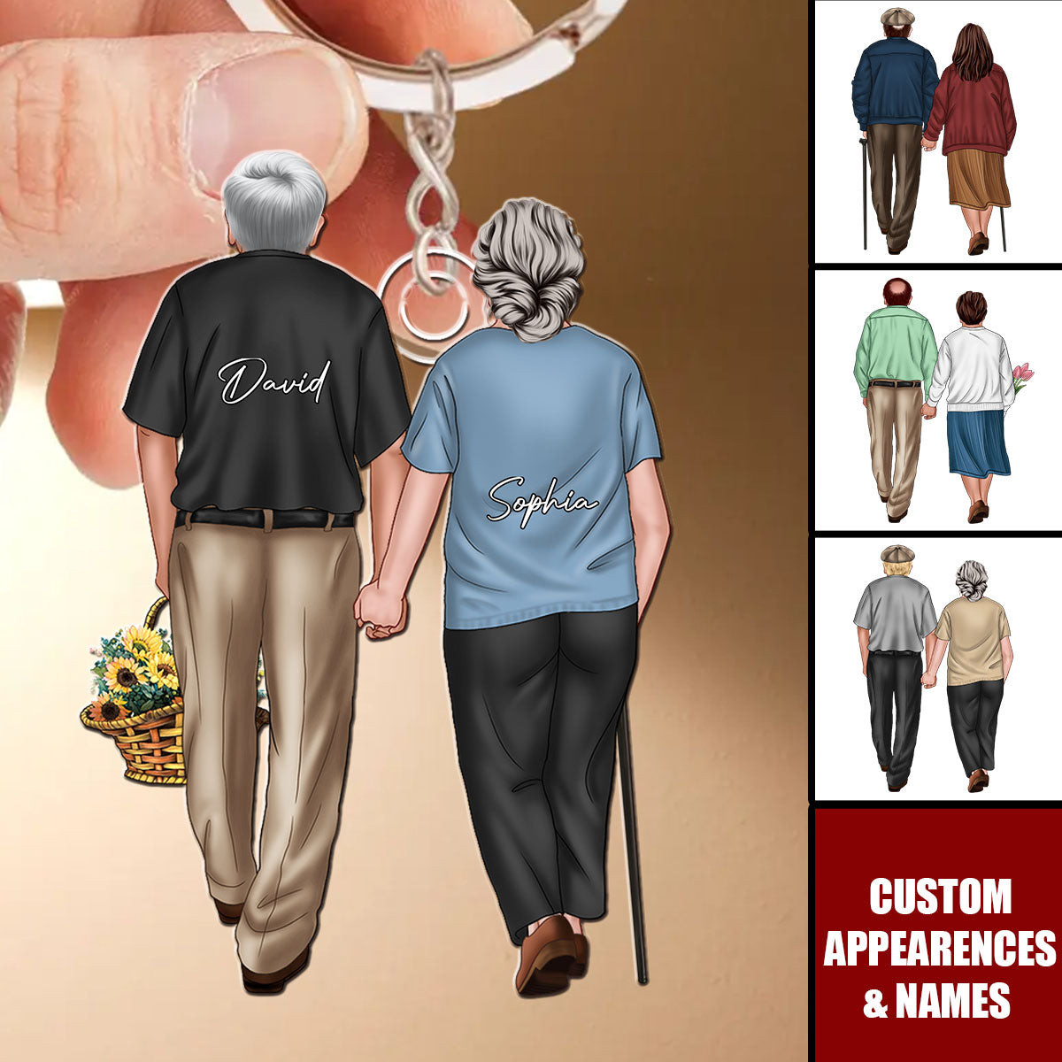 Personalized Gifts For Old Couples Keychain Hand In Hand Couple