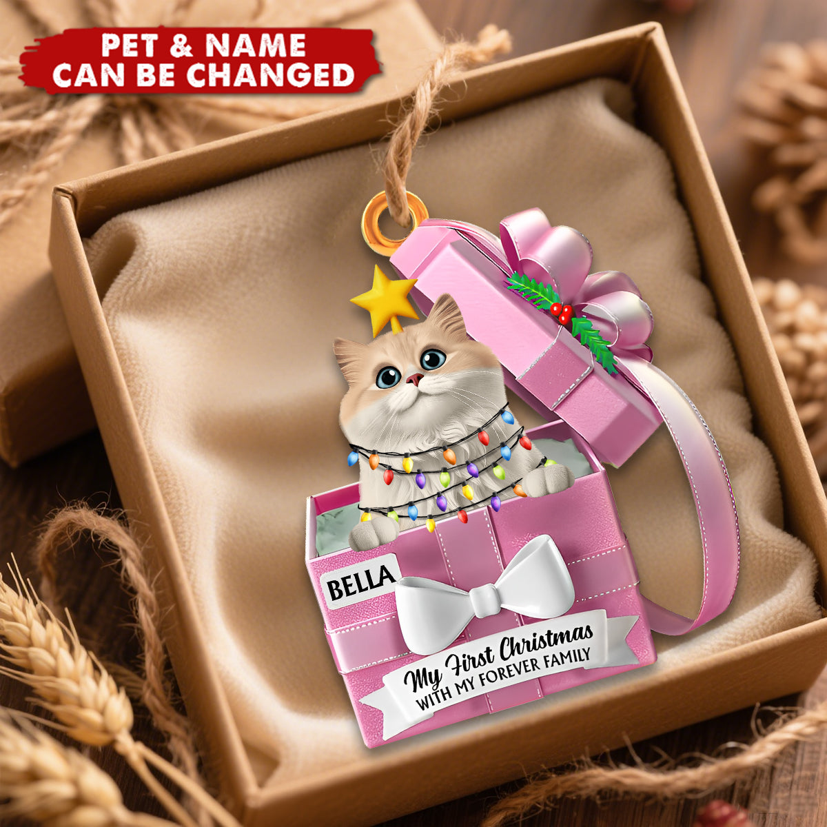 Pet First Christmas Gift Reveals, Gift Box - Personalized Shaped Acrylic Ornament
