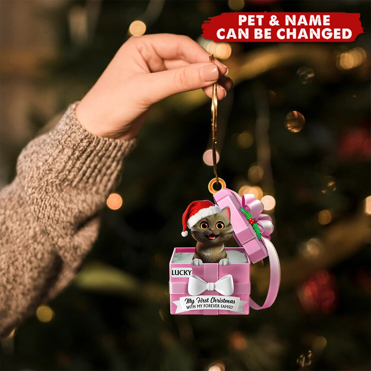 Pet First Christmas Gift Reveals, Gift Box - Personalized Shaped Acrylic Ornament
