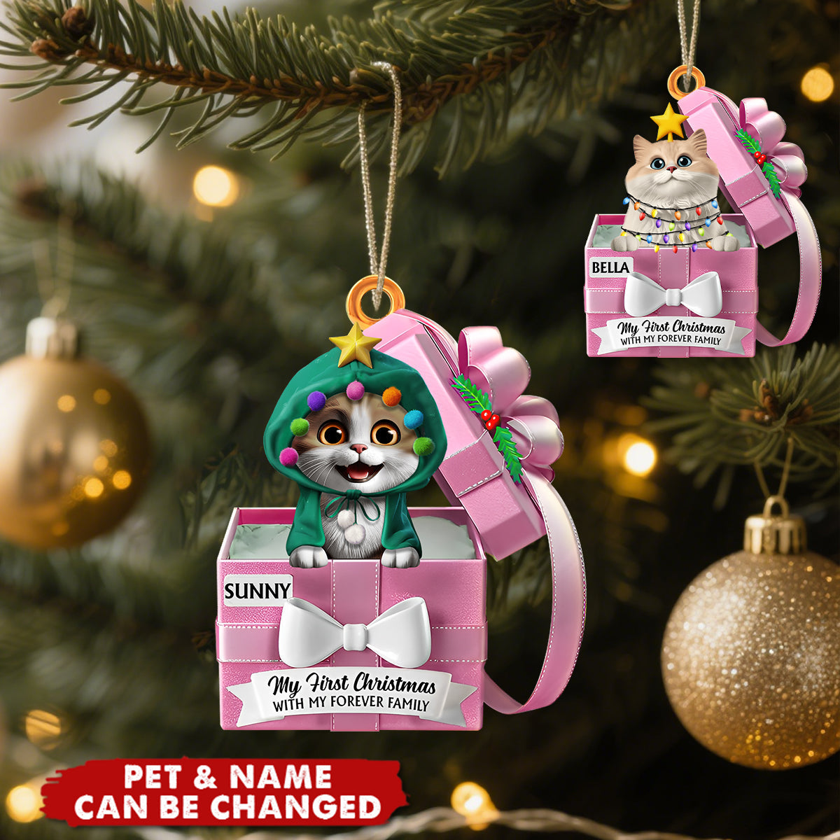 Pet First Christmas Gift Reveals, Gift Box - Personalized Shaped Acrylic Ornament