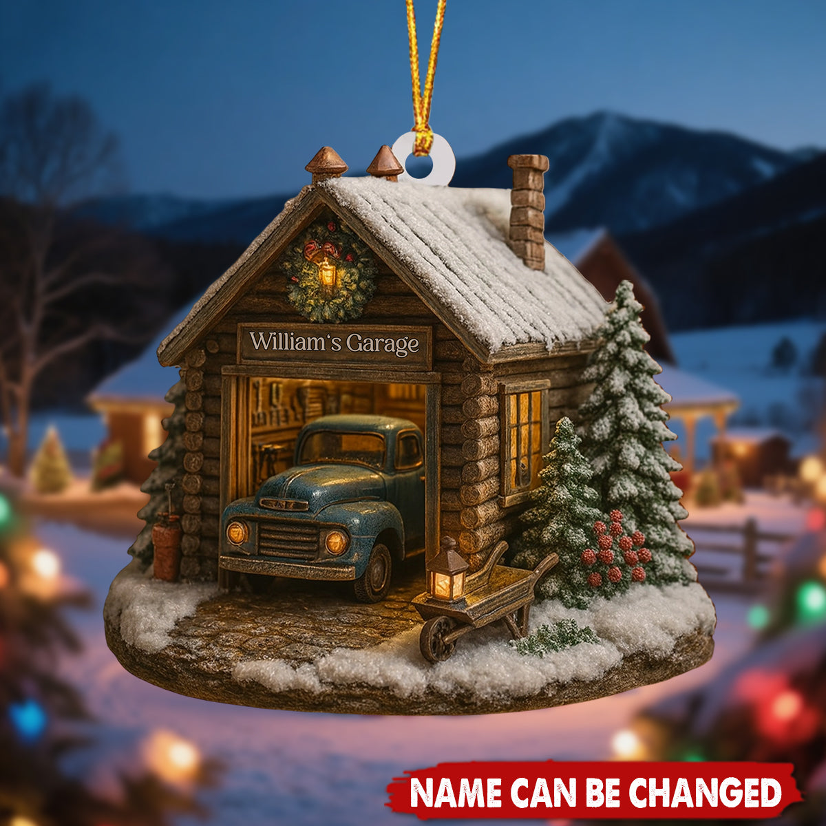 Welcome To Garage With Vintage Truck And Christmas Trees - Personalized Wooden Ornament