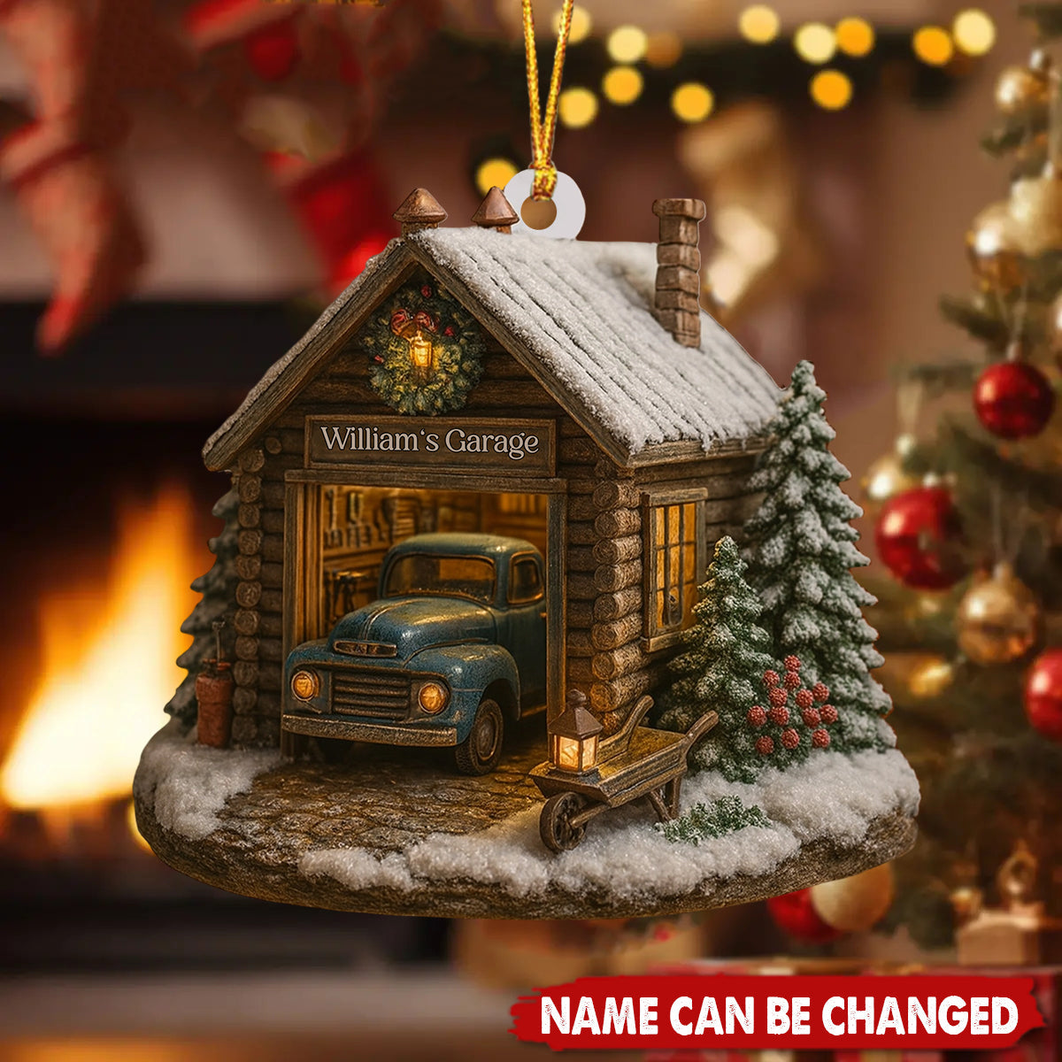Welcome To Garage With Vintage Truck And Christmas Trees - Personalized Wooden Ornament