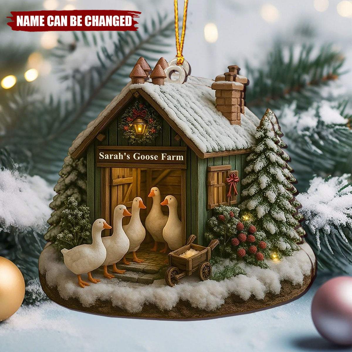 Charming Winter Duck Farm Christmas Scene - Personalized Wooden Ornament
