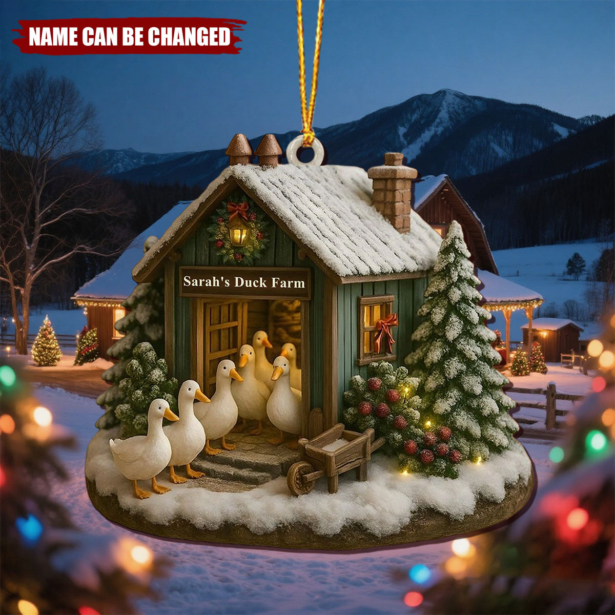 Charming Winter Duck Farm Christmas Scene - Personalized Wooden Ornament